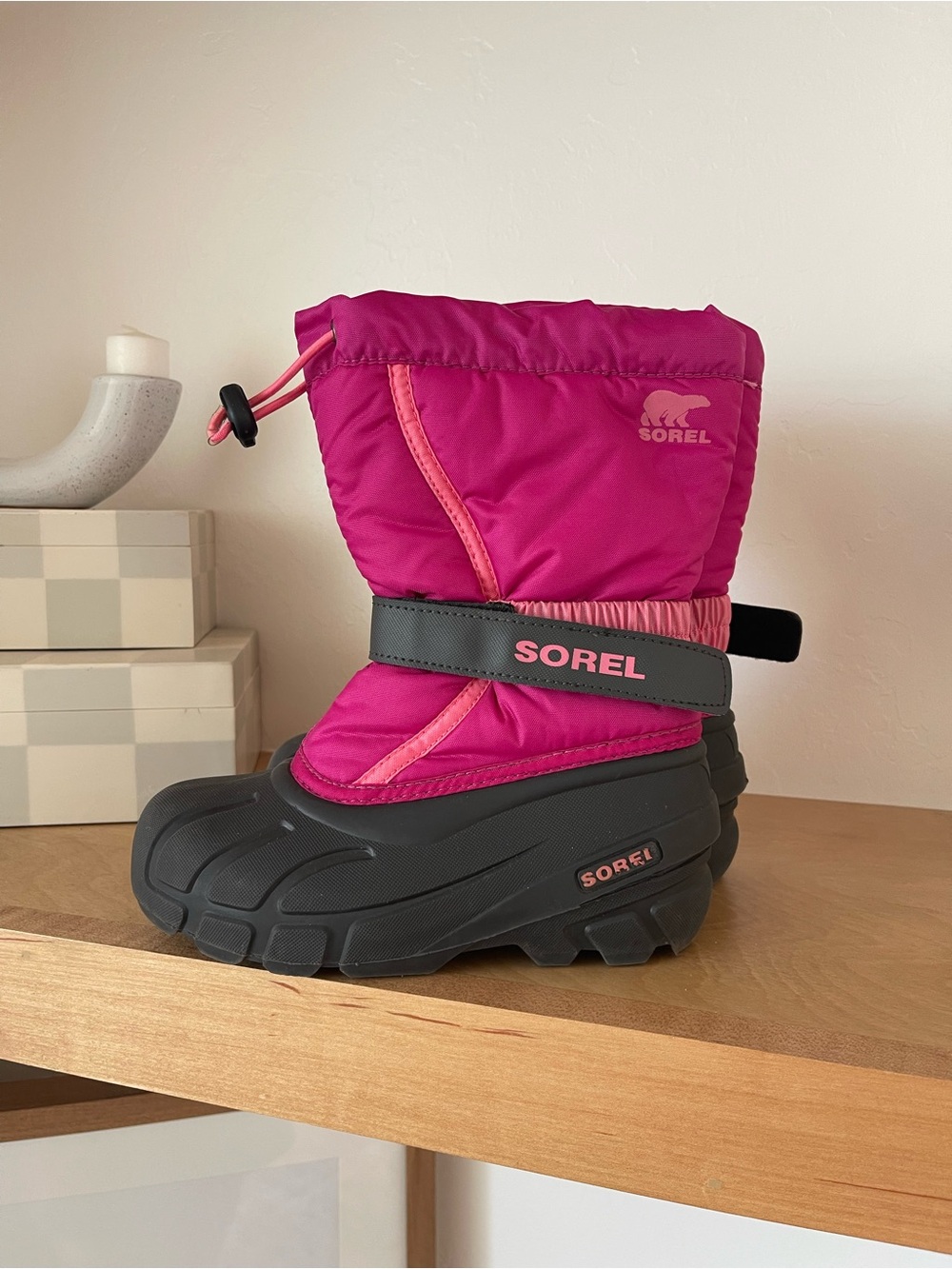 Sorel Flurry Winter Deep Blush Pink Waterproof Snow Pull On Cinch Boots Size 1